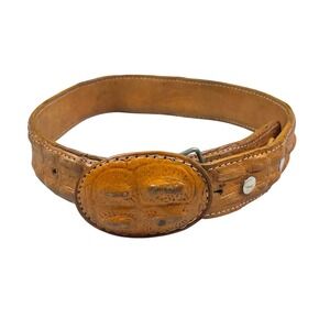 Vintage Q Du Cuir Alligator Skin Western Belt Tan Leather Covered Buckle Size 20